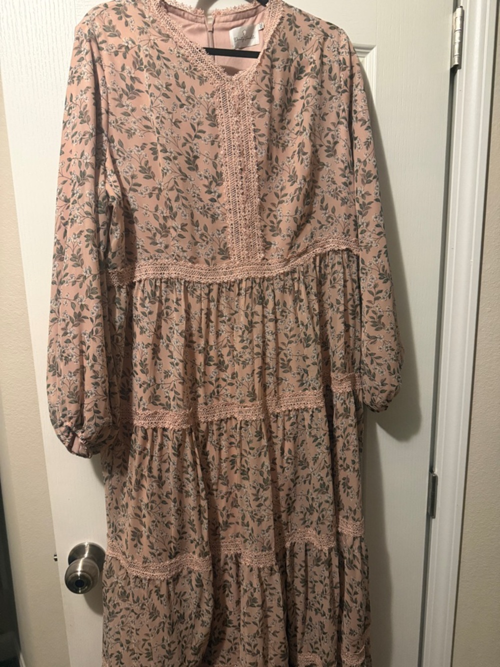 Dainty Jewells Blush Pink Floral Long Sleeve Tiered Maxi Dress